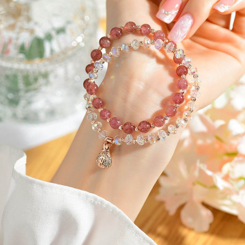 Pulsera de doble vuelta de cuarzo fresa natural