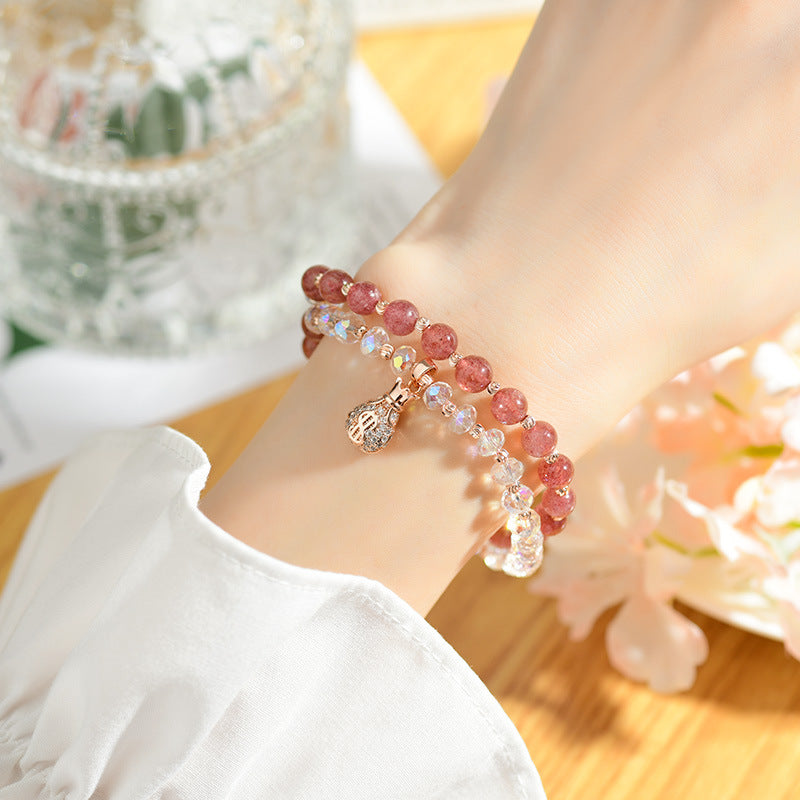 Pulsera de doble vuelta de cuarzo fresa natural