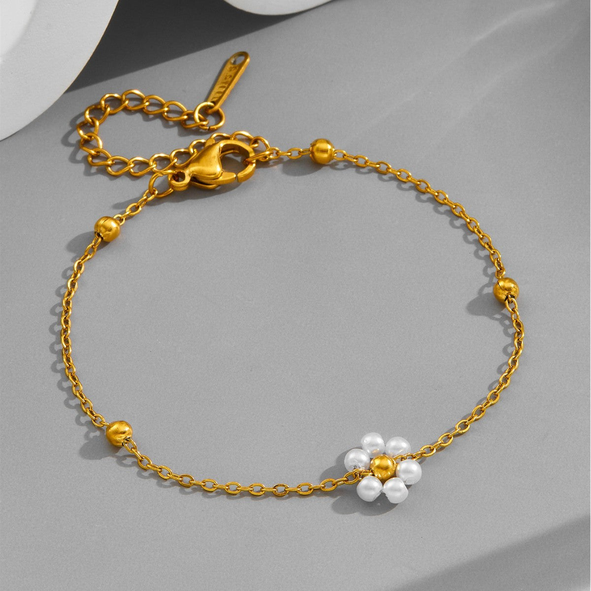 Daisy Pearl Choker Necklace bracelet Jewelry Set 14K Gold Plated