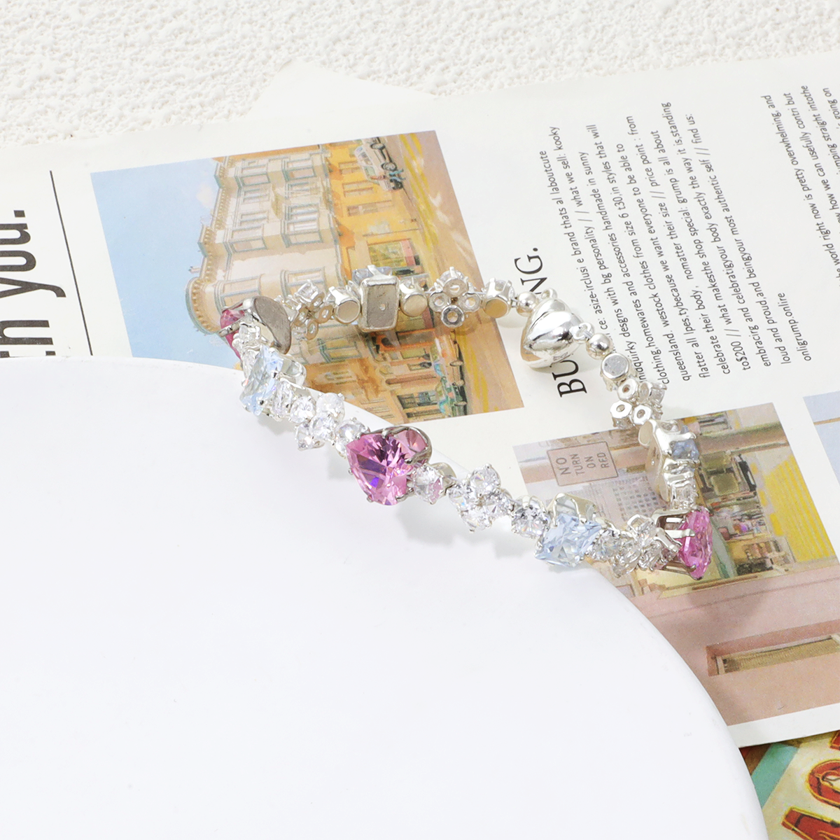Heart-Shaped Pink Zircon Bracelet DIY Kit