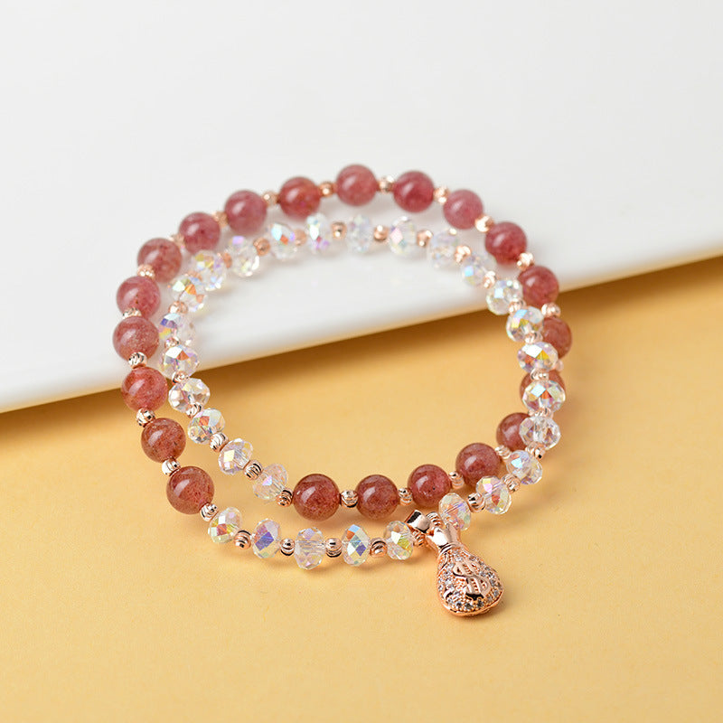 Pulsera de doble vuelta de cuarzo fresa natural