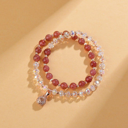 Pulsera de doble vuelta de cuarzo fresa natural