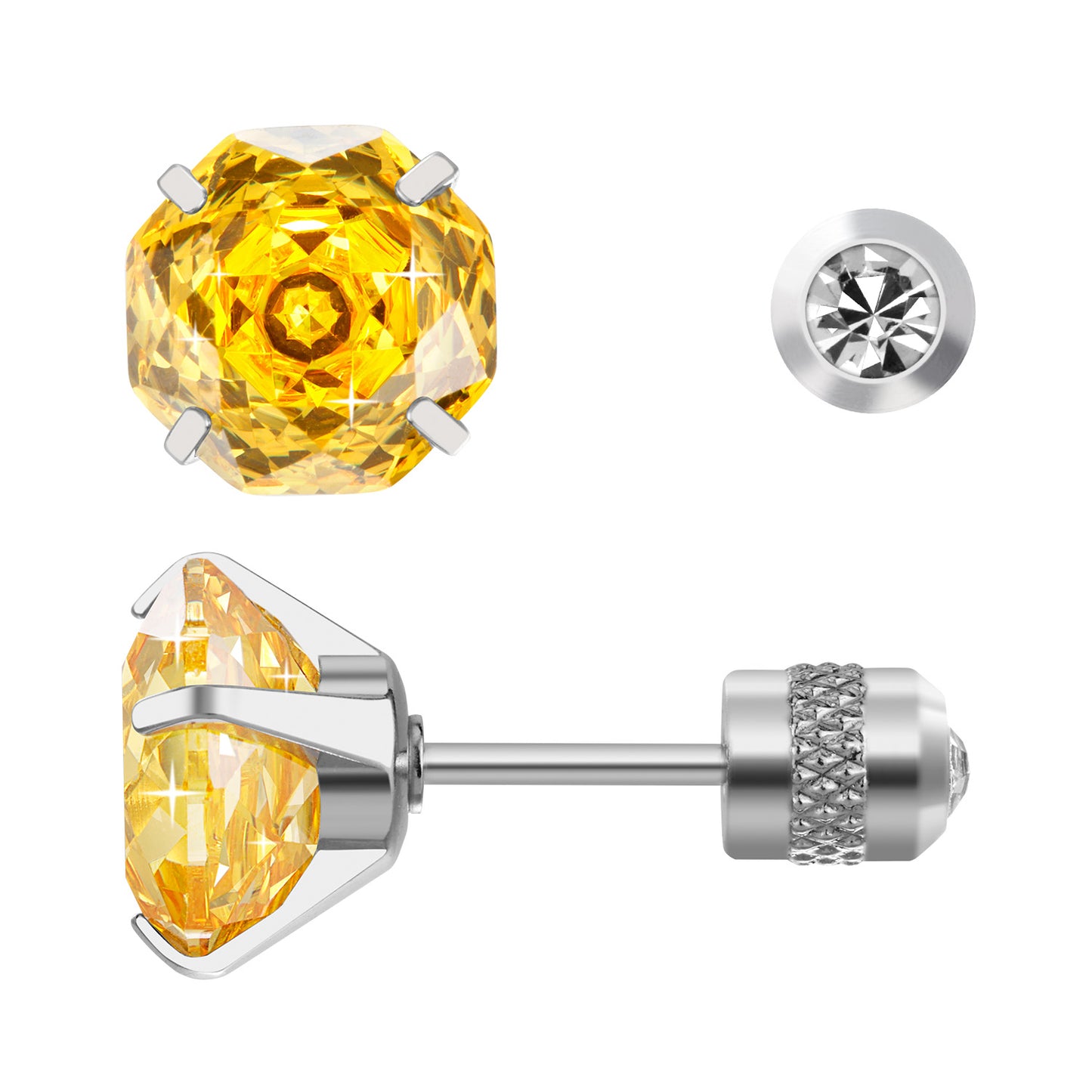Rose-cut Zirconia Stud Earrings G23 Titanium AAAA + Cubic Zircon Suitable for sensitive ears Yellow