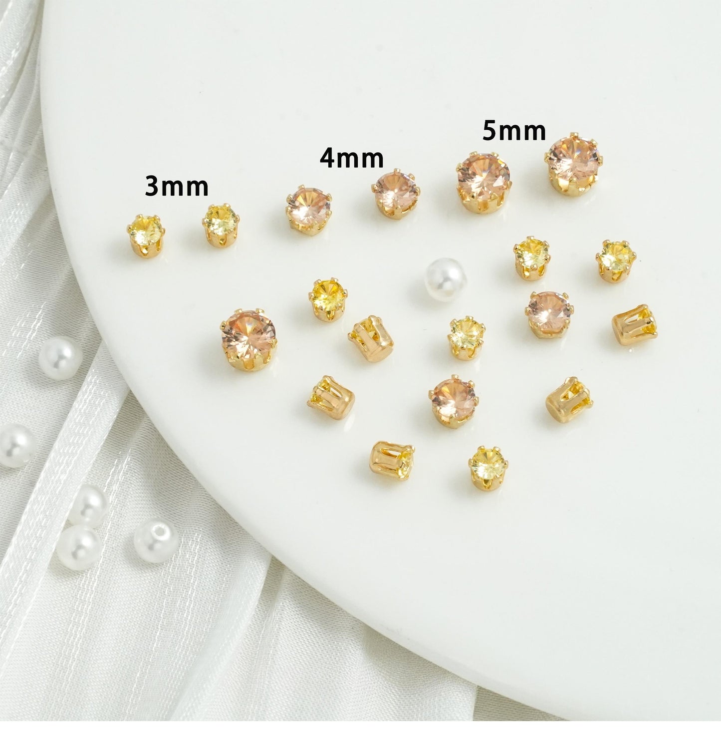 Round Cubic Zirconia Beads Gold Plated