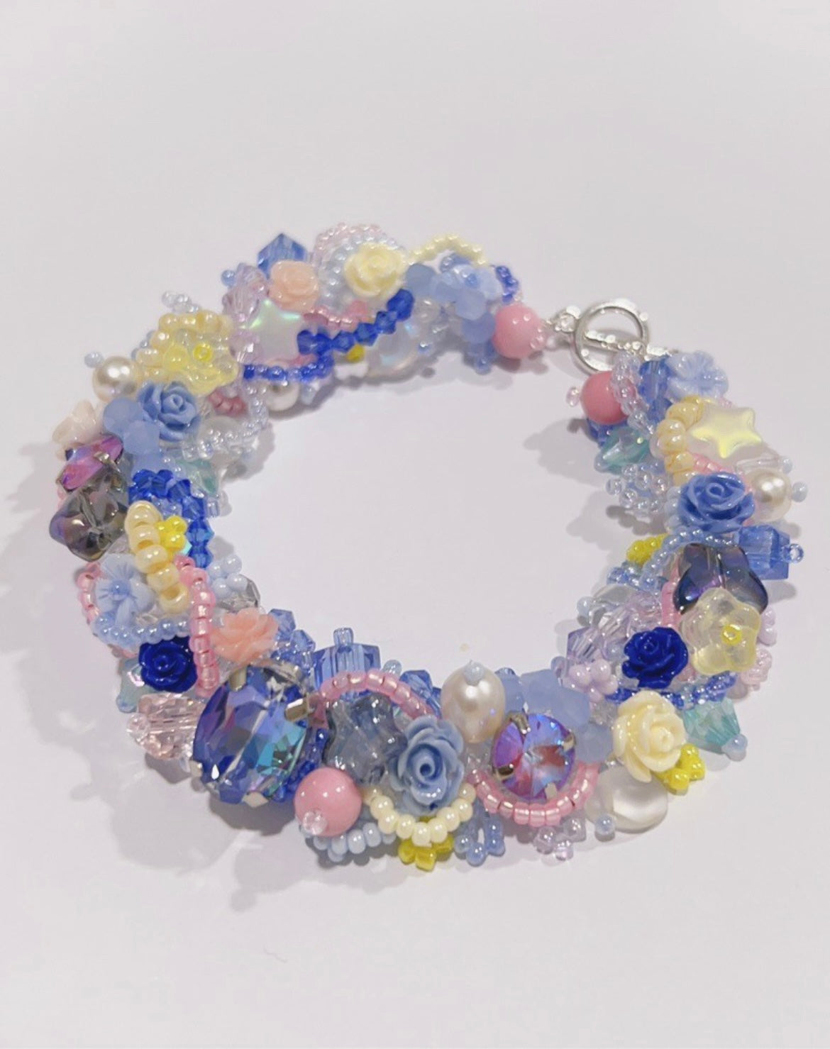 Handcrafted Glass Bead, Crystal, and Pearl Bracelet