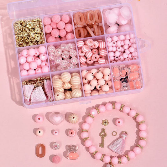Kits de bricolaje: pulseras, collares y accesorios con cuentas rosas
