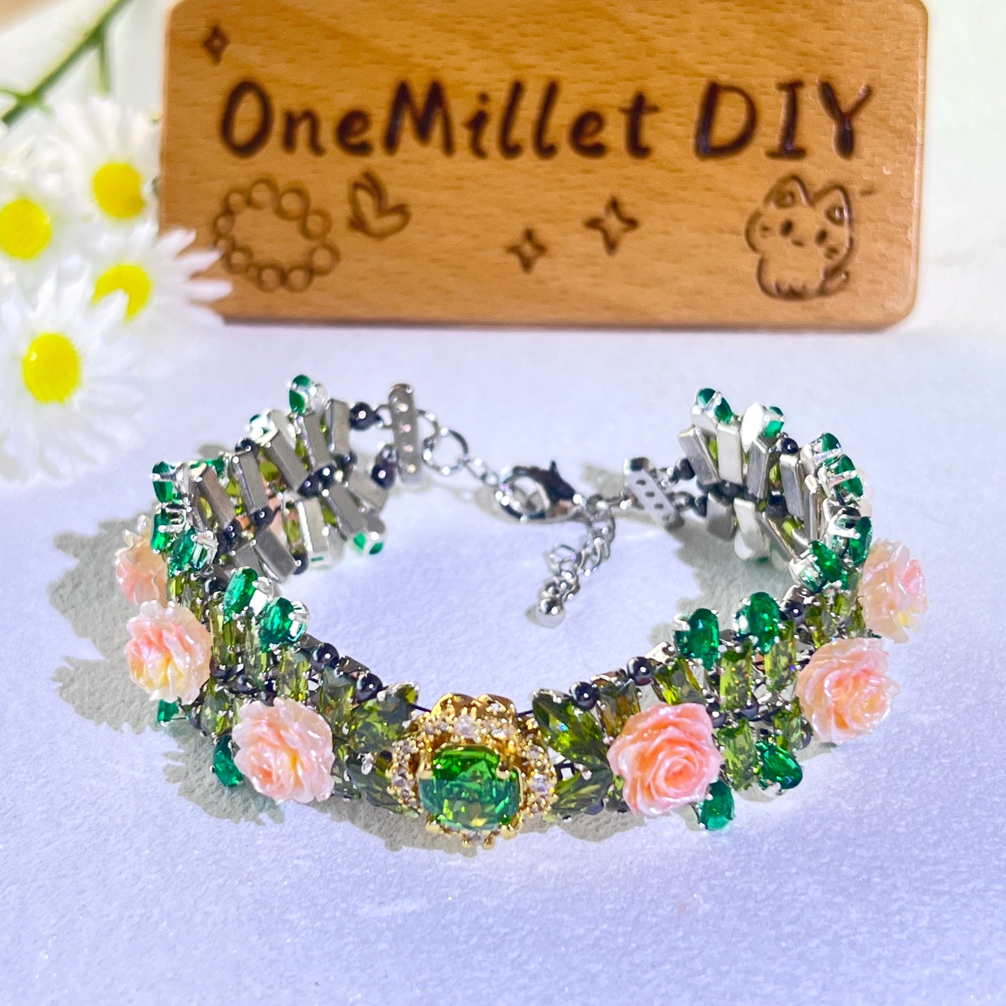 Pulsera de aguamarina y perla hecha a mano