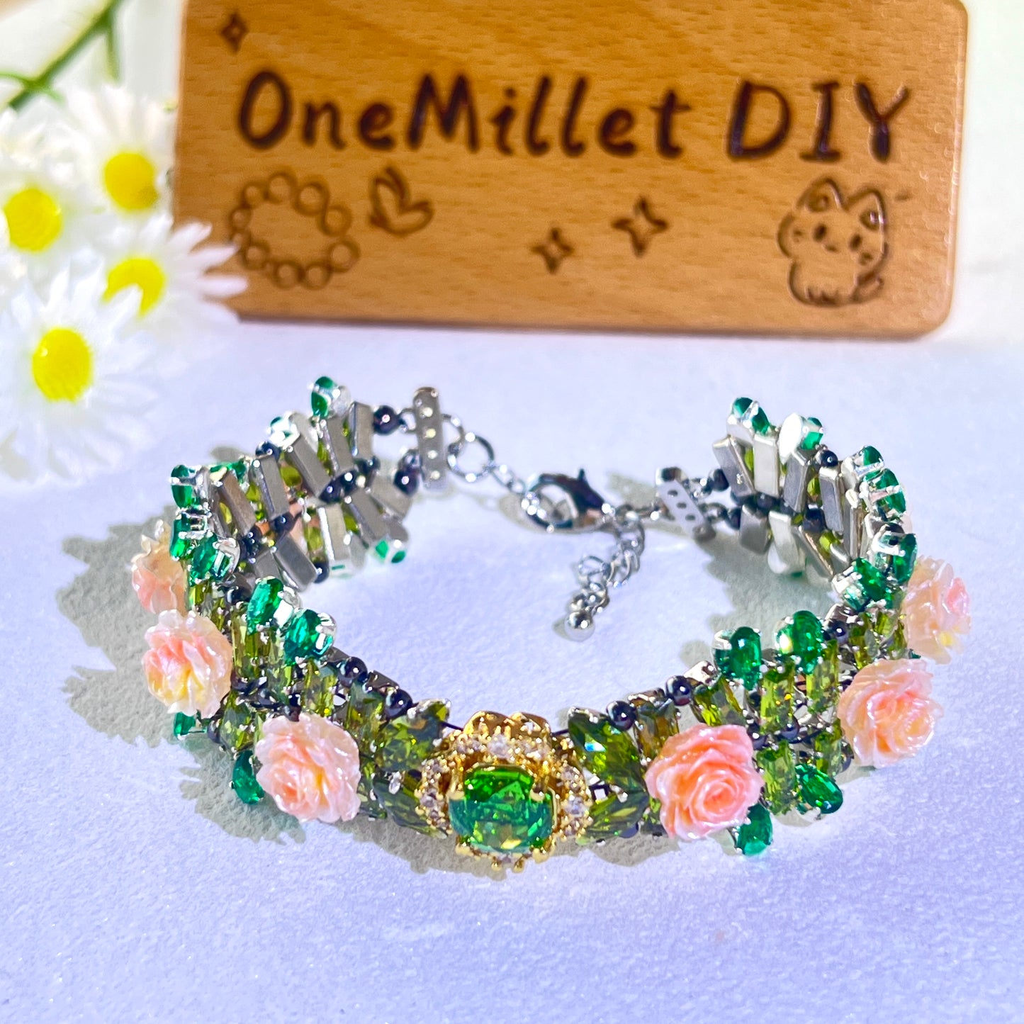 Pulsera de aguamarina y perla hecha a mano