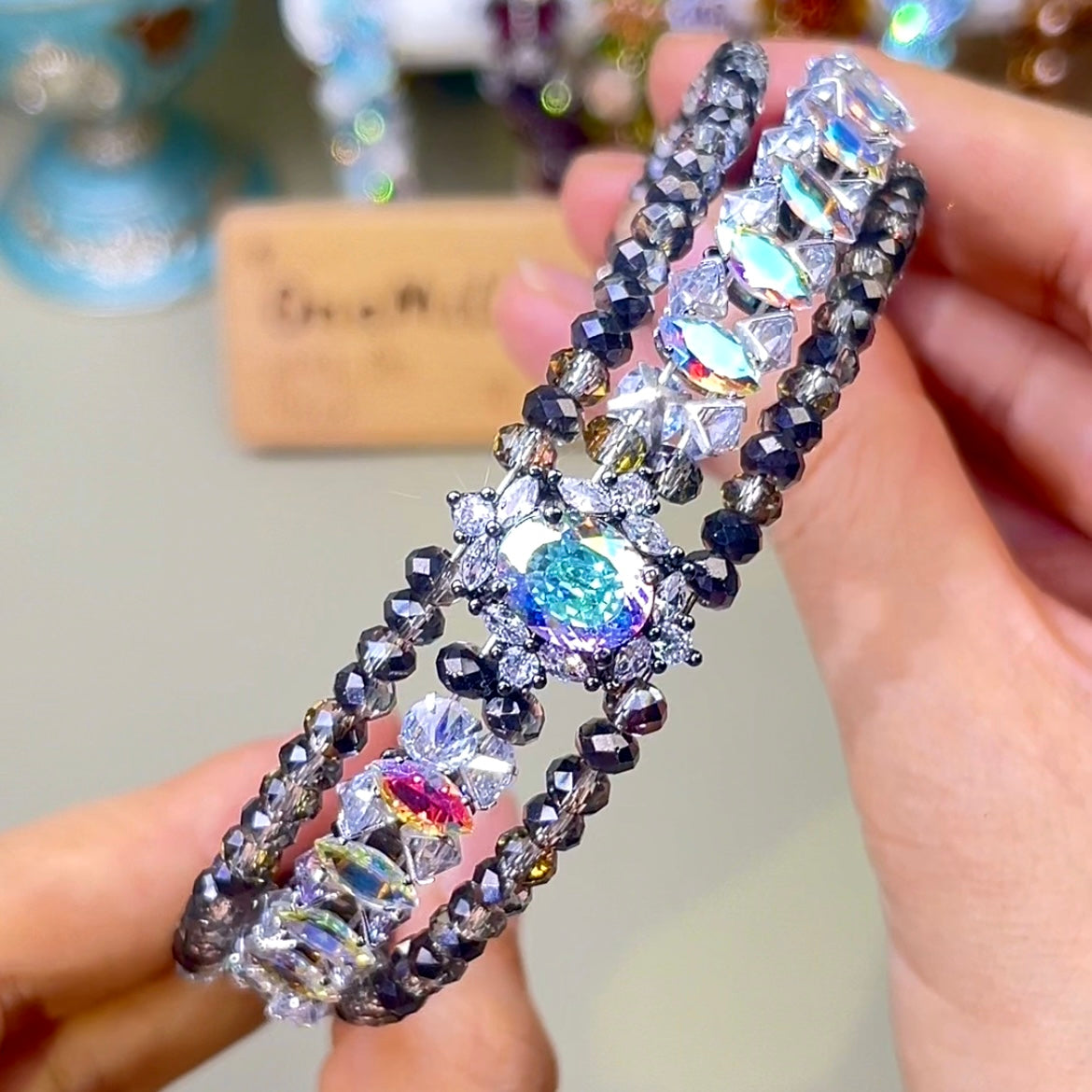 Pulsera de aguamarina y perla hecha a mano