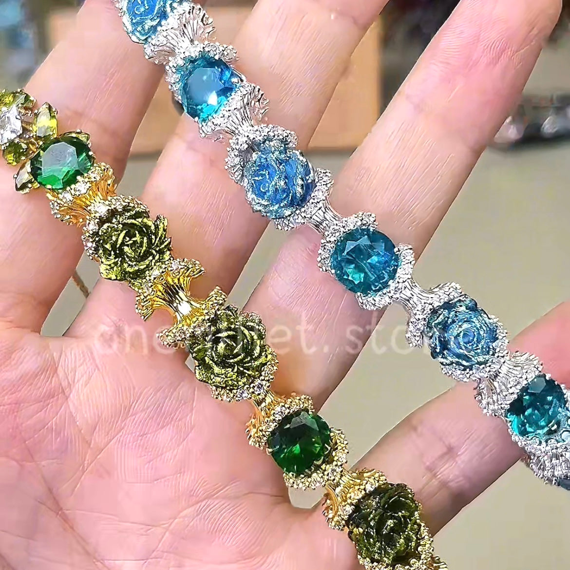 Pulsera de aguamarina y perla hecha a mano