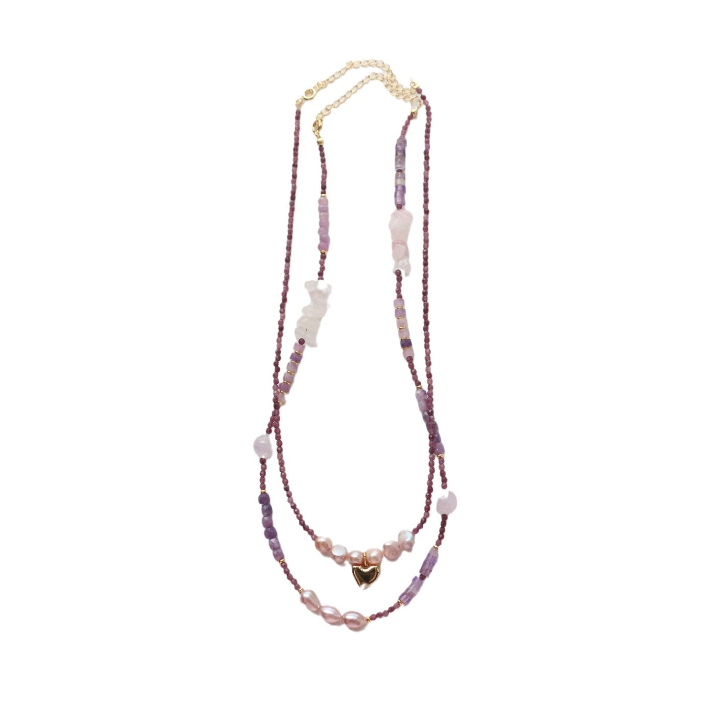 Collar de oro de 18 quilates hecho a mano con cuentas de perlas y piedras preciosas de amatista