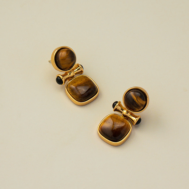 Pendientes vintage de ojo de tigre natural