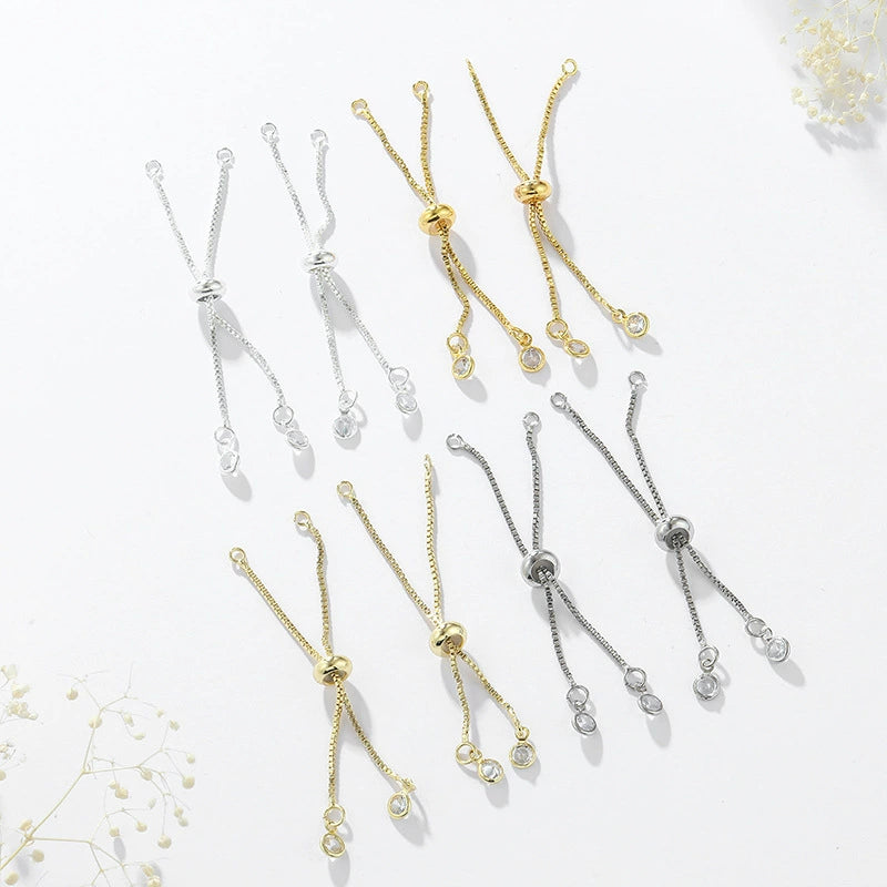 Adjustable Pull Cord Bracelet DIY Handmade Bracelet – Tarnish-Resistant with Zircon Pendant