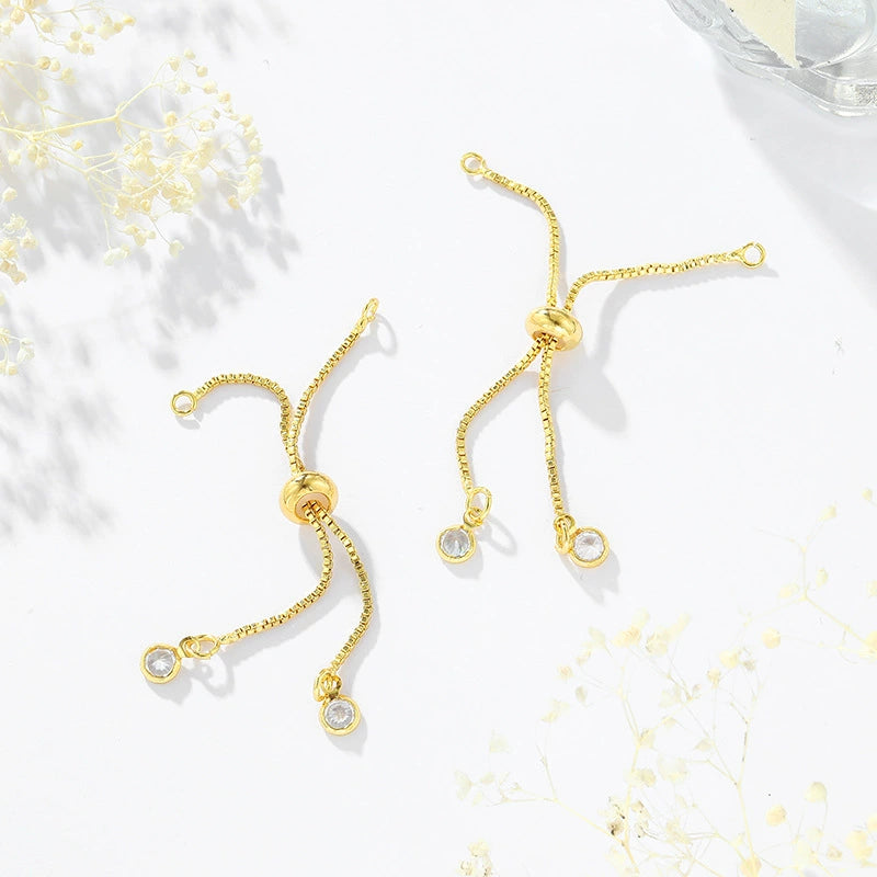 Adjustable Pull Cord Bracelet DIY Handmade Bracelet – Tarnish-Resistant with Zircon Pendant