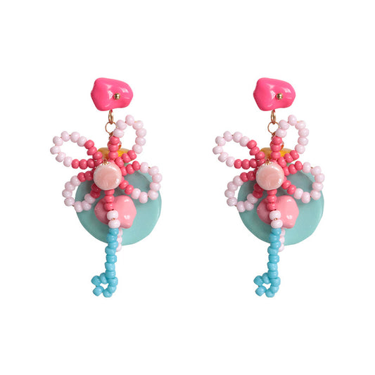 Pendientes de flores con cuentas, pendientes de aguja de plata hechos a mano