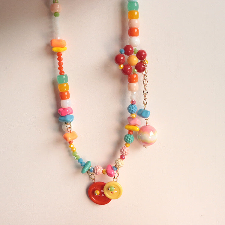 Collar hecho a mano con botones de cuentas de colores
