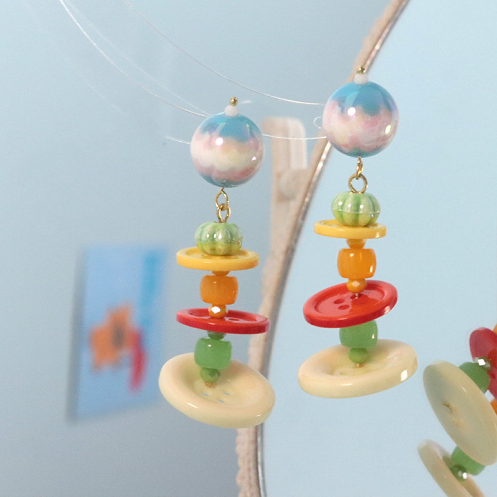Colorful Button Earrings Charming Contrast and Playful Style