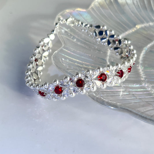 Pulsera de aguamarina y perla hecha a mano
