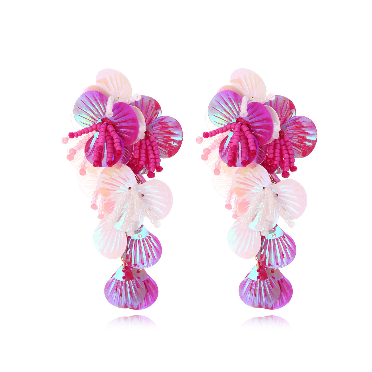 Pendientes de cuentas hechos a mano con flores de lentejuelas de colores