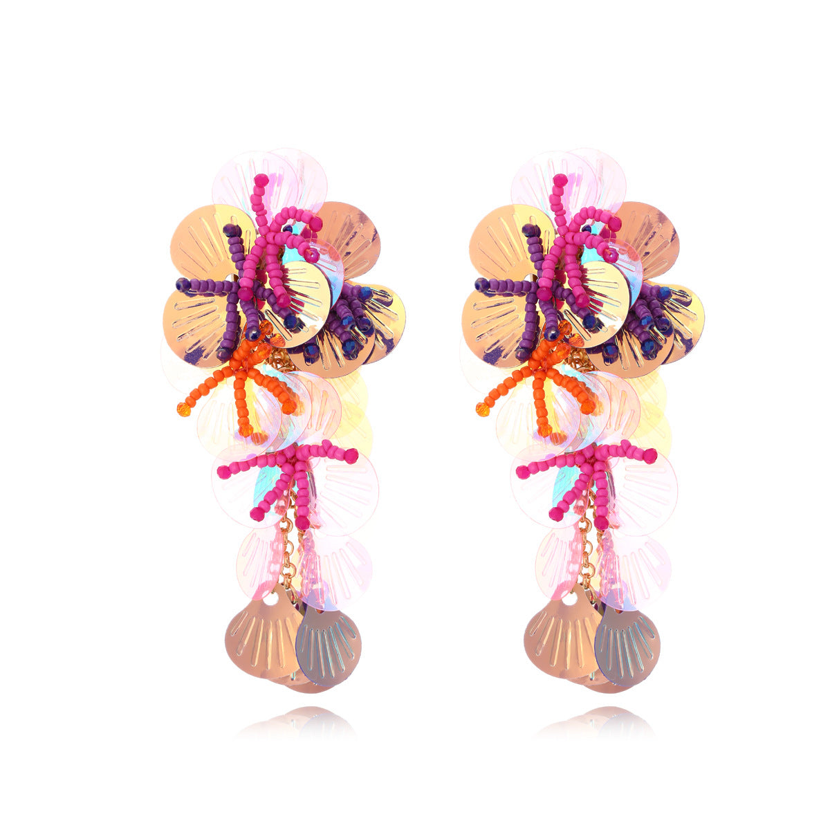 Pendientes de cuentas hechos a mano con flores de lentejuelas de colores