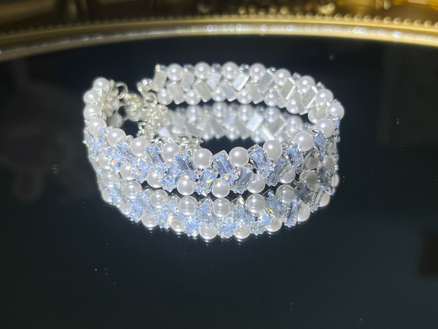 Kit-M23 Handmade Pearl and Cubic Zirconia Bracelet DIY Kit