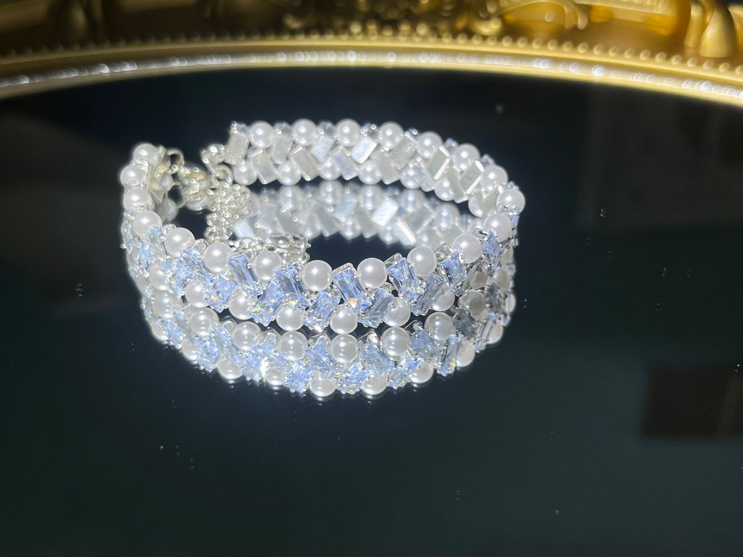 Kit-M23 Handmade Pearl and Cubic Zirconia Bracelet DIY Kit