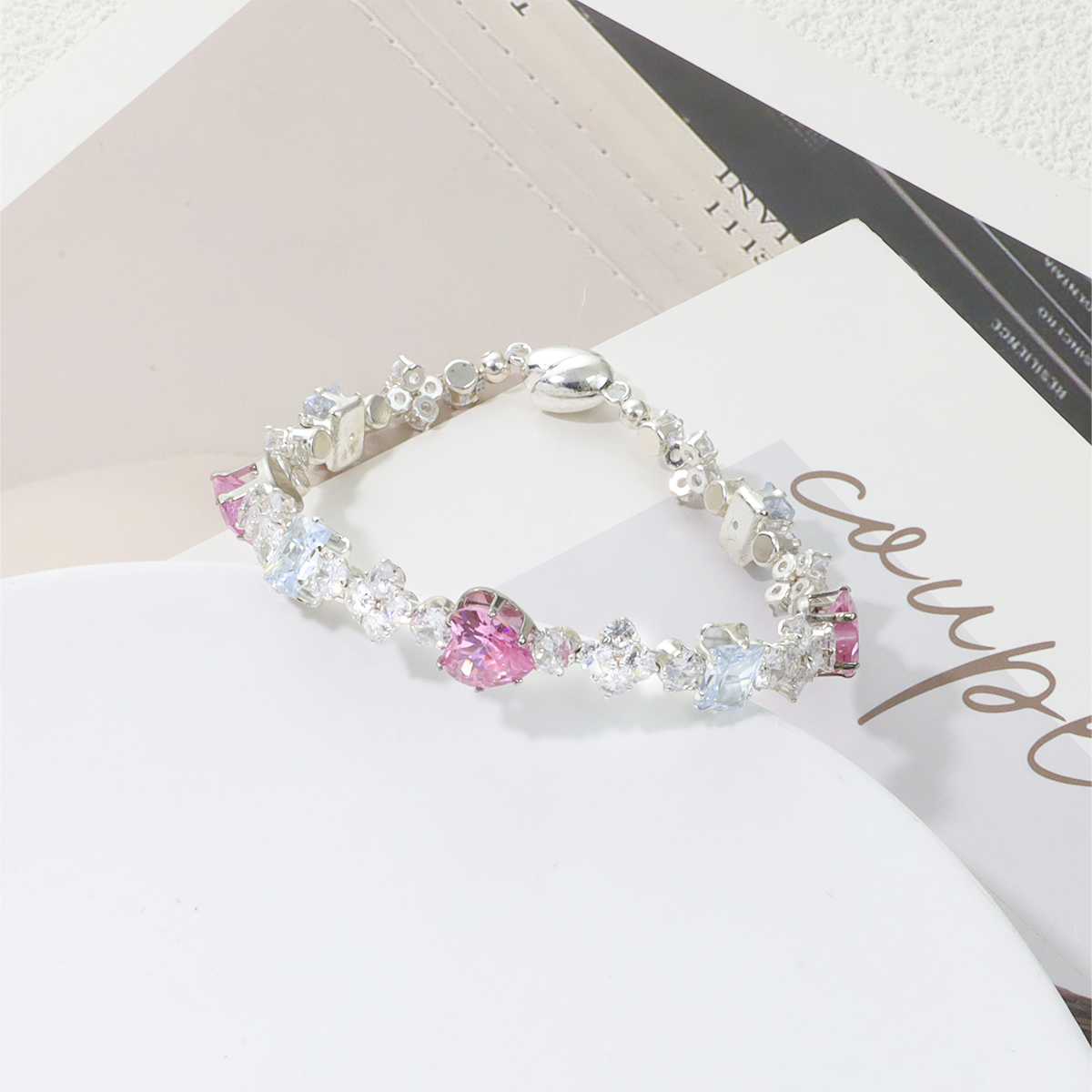 Heart-Shaped Pink Zircon Bracelet DIY Kit