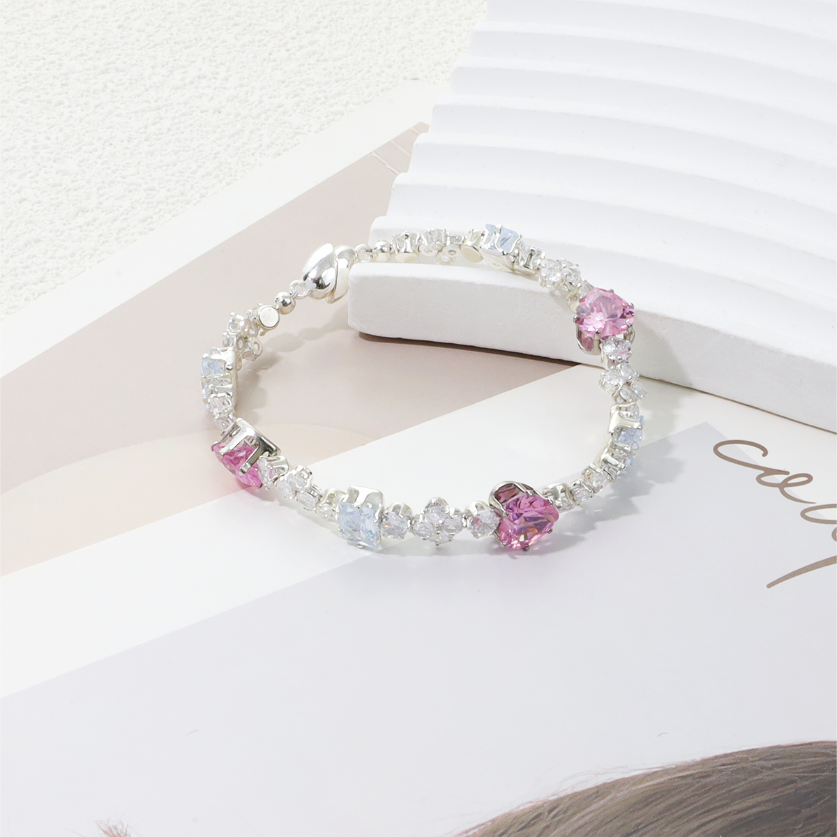Heart-Shaped Pink Zircon Bracelet DIY Kit