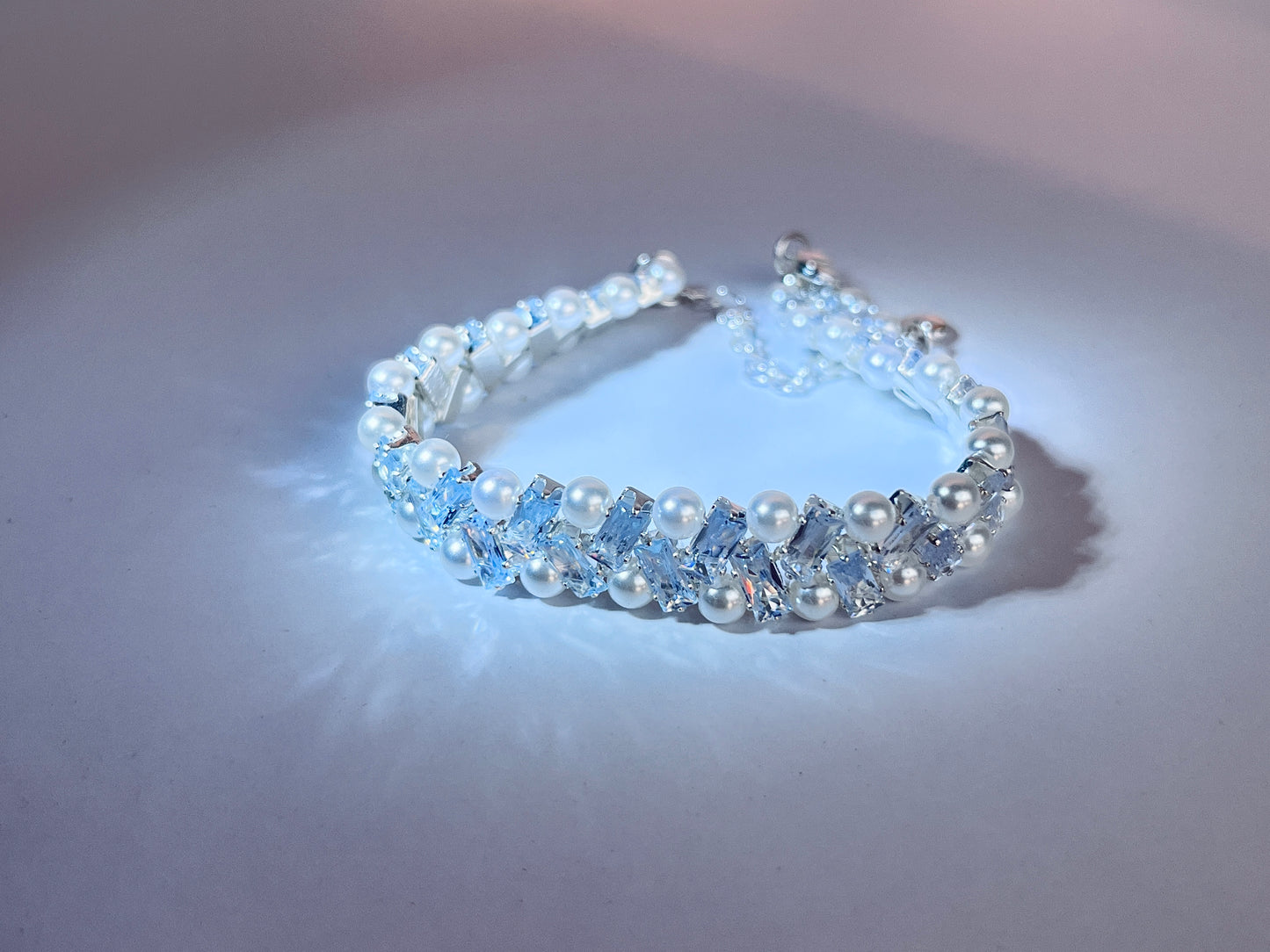 Kit-M23 Handmade Pearl and Cubic Zirconia Bracelet DIY Kit