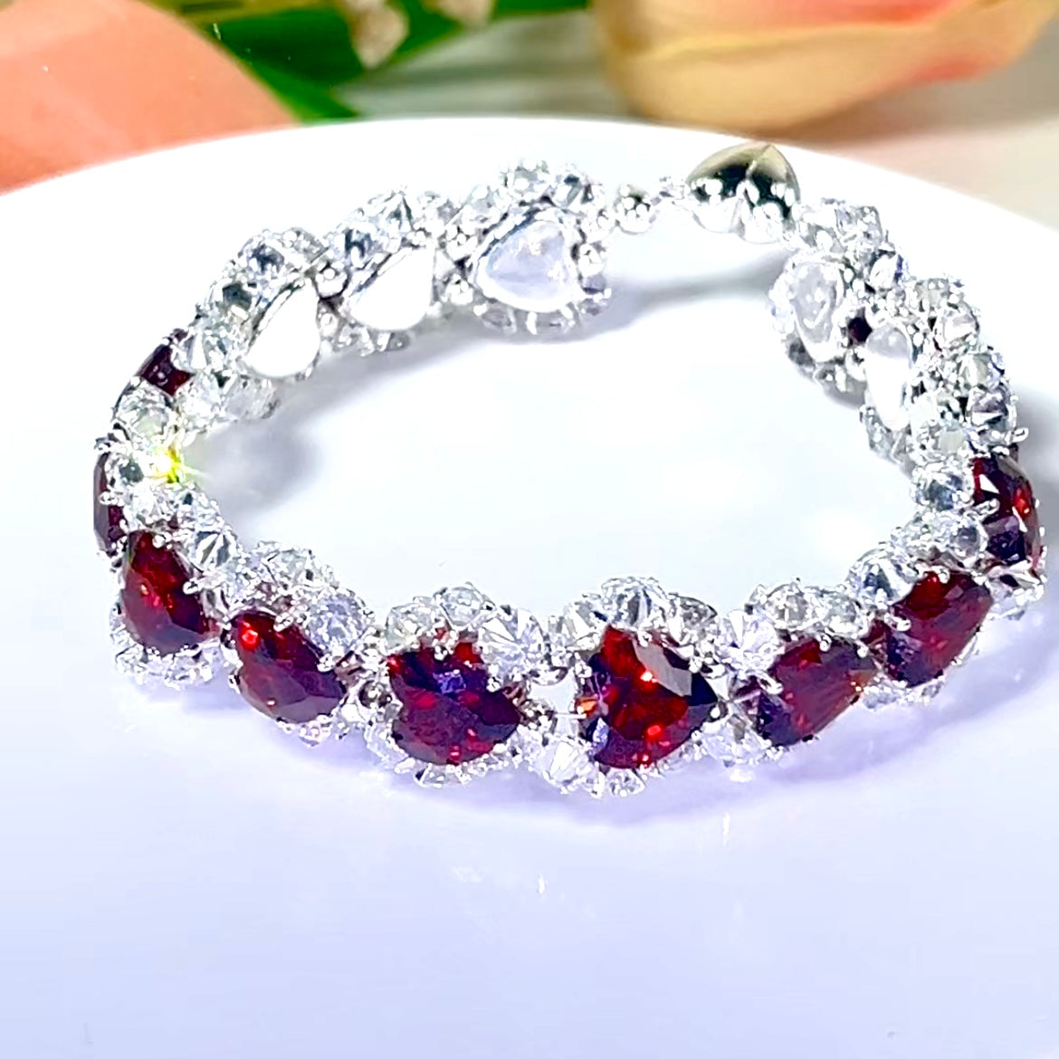 Kit-M03 Pomegranate Red Heart Zircon Handmade Bracelet DIY Kit
