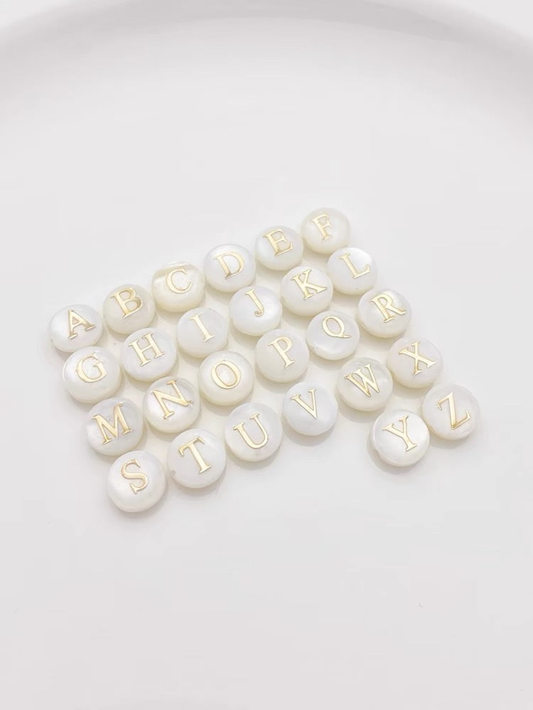Natural Freshwater Shell Double-Sided Gold Foil Alphabet Letter Beads (24pcs)