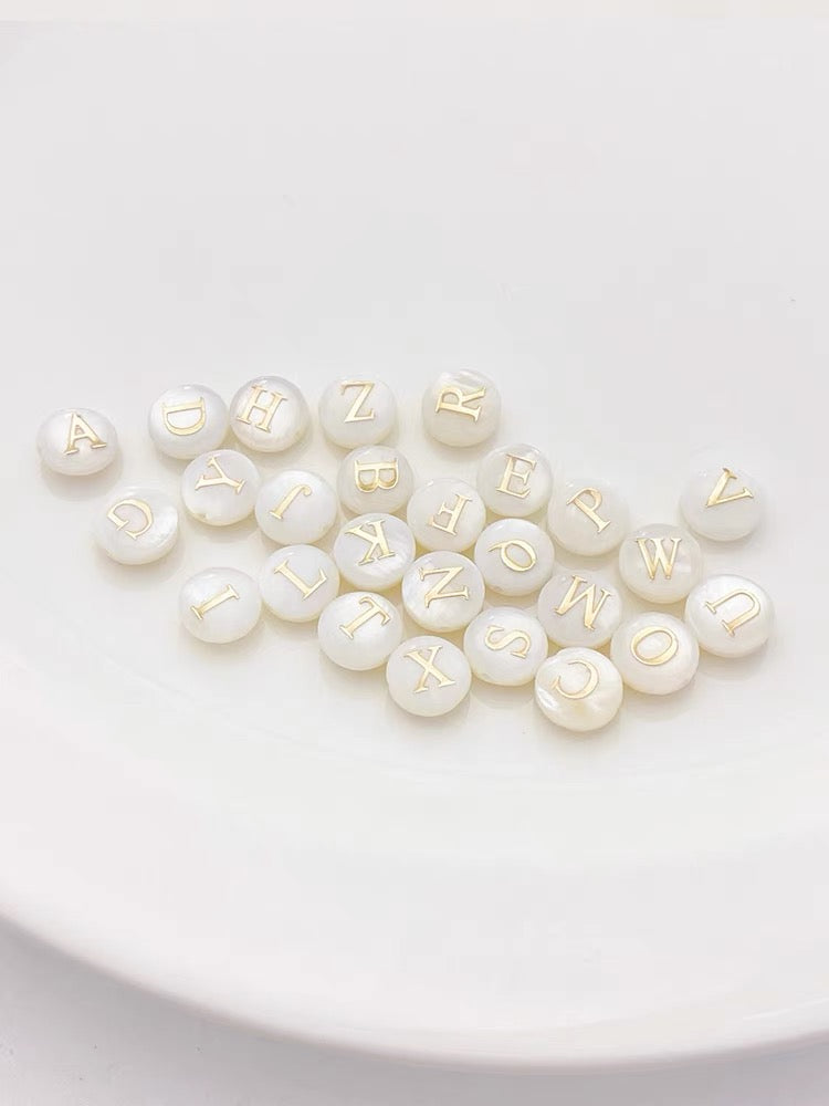 Natural Freshwater Shell Double-Sided Gold Foil Alphabet Letter Beads (24pcs)