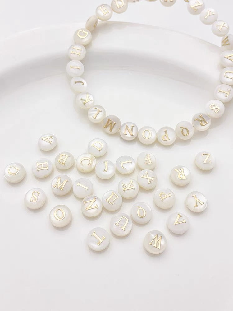 Natural Freshwater Shell Double-Sided Gold Foil Alphabet Letter Beads (24pcs)