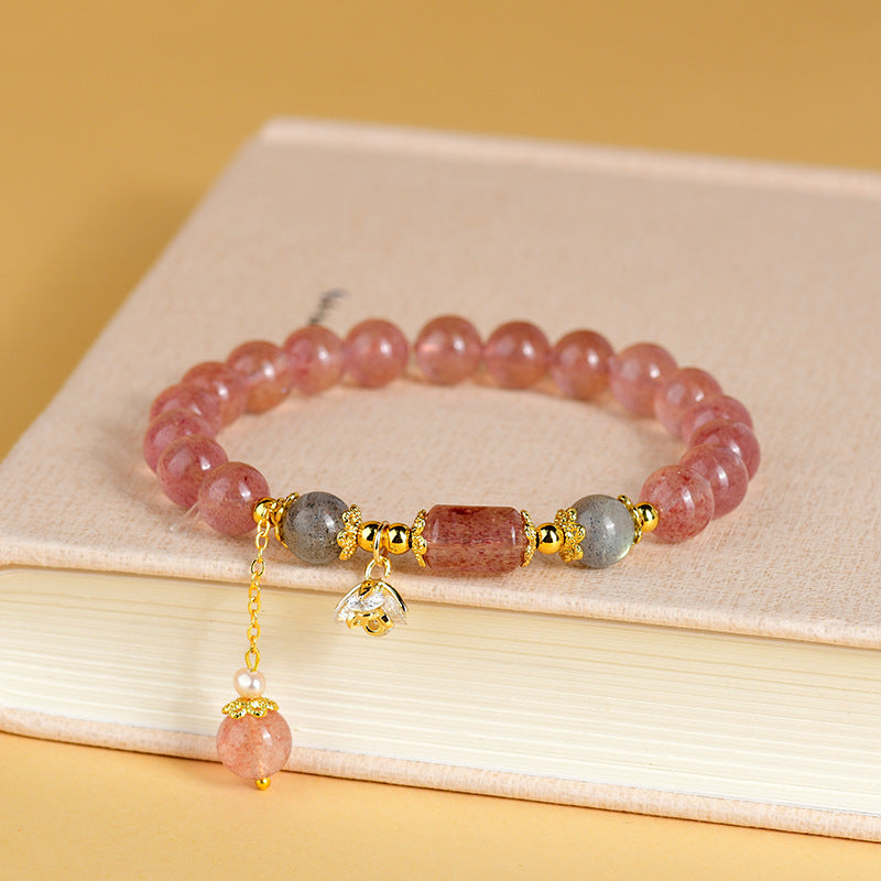 Pulsera de cristal de cuarzo fresa natural
