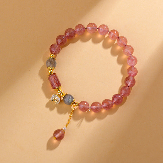 Pulsera de cristal de cuarzo fresa natural