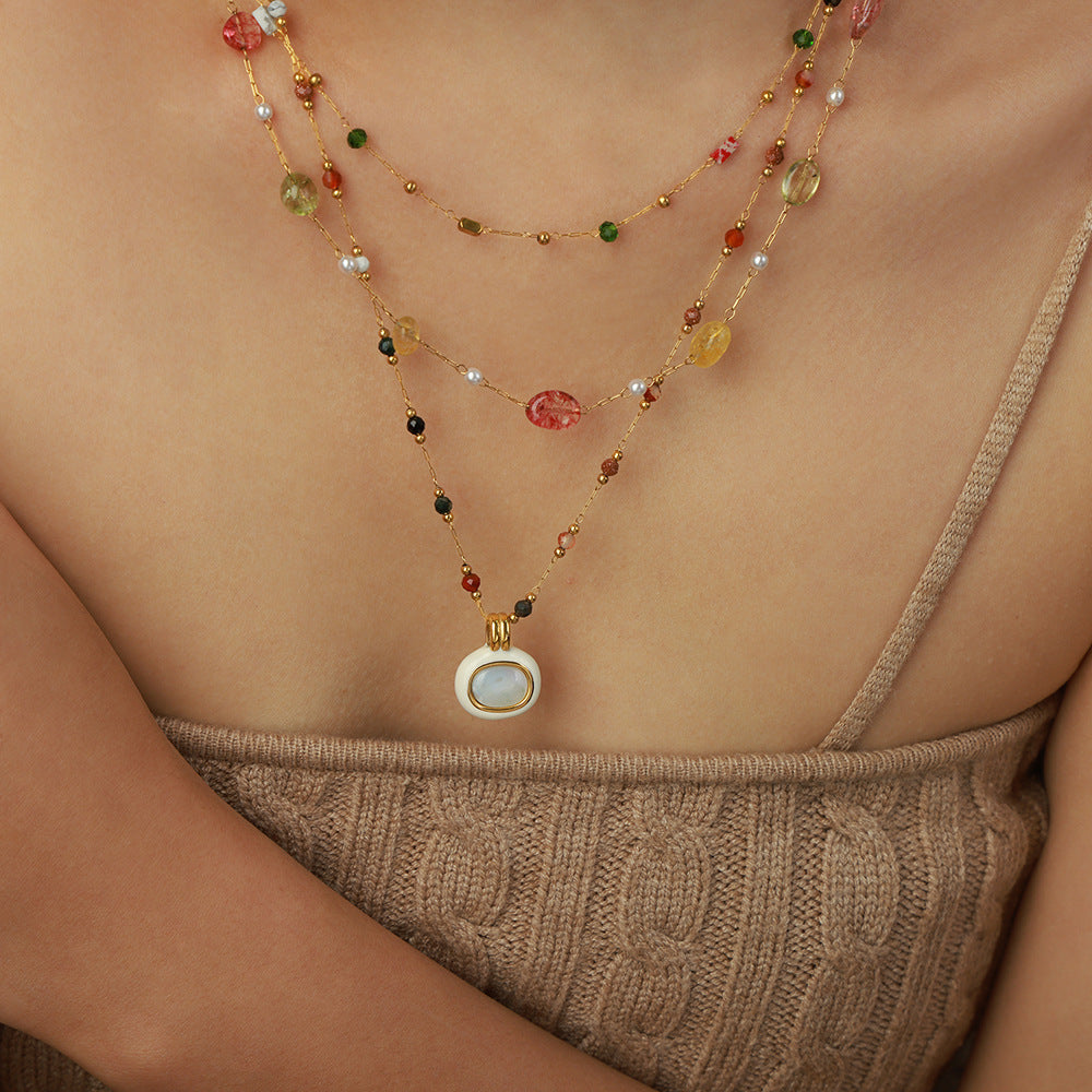 Collar de clavícula de piedra natural para mujer: collar de malaquita esmaltada de acero y titanio bañado en oro de 18 quilates