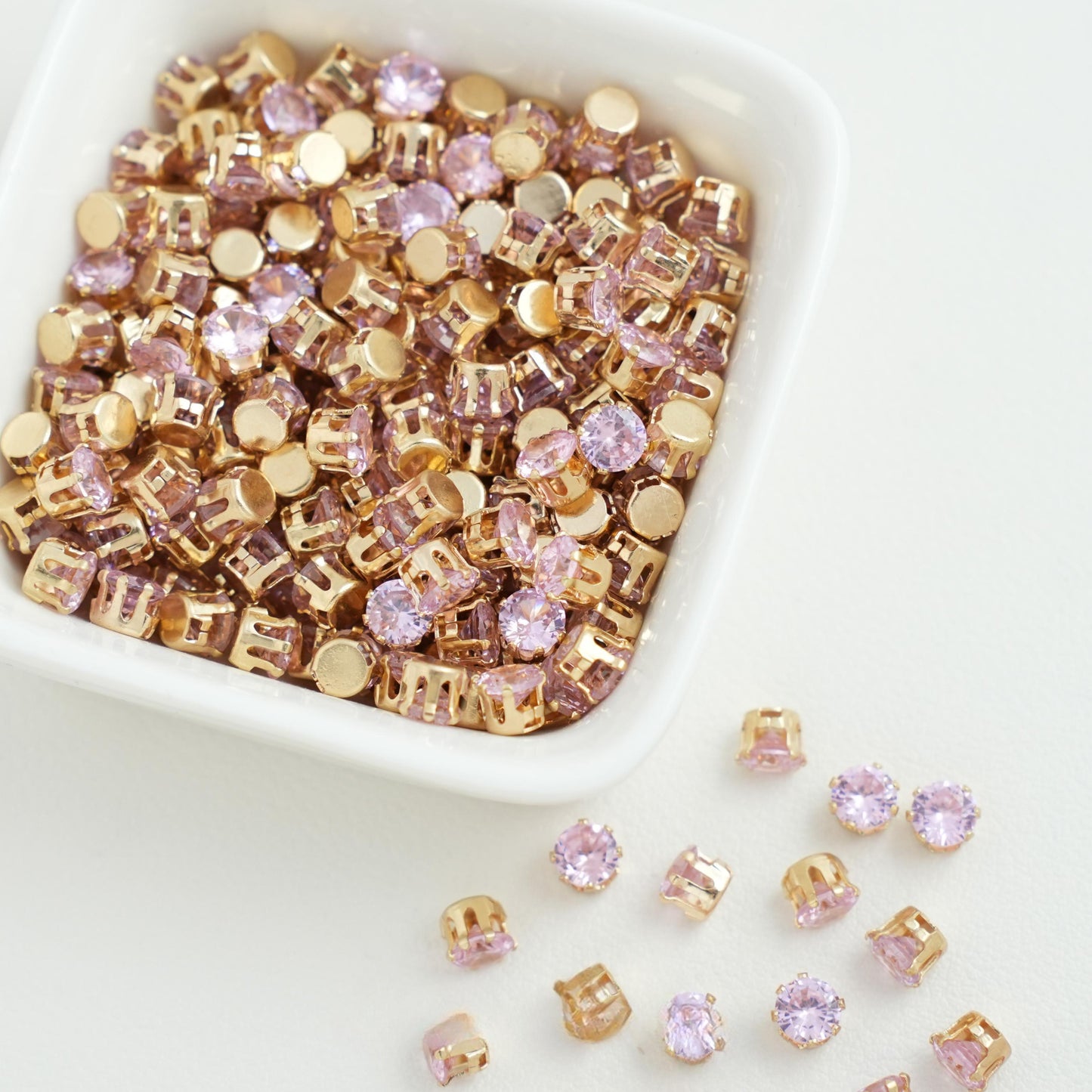 Round Cubic Zirconia Beads Gold Plated