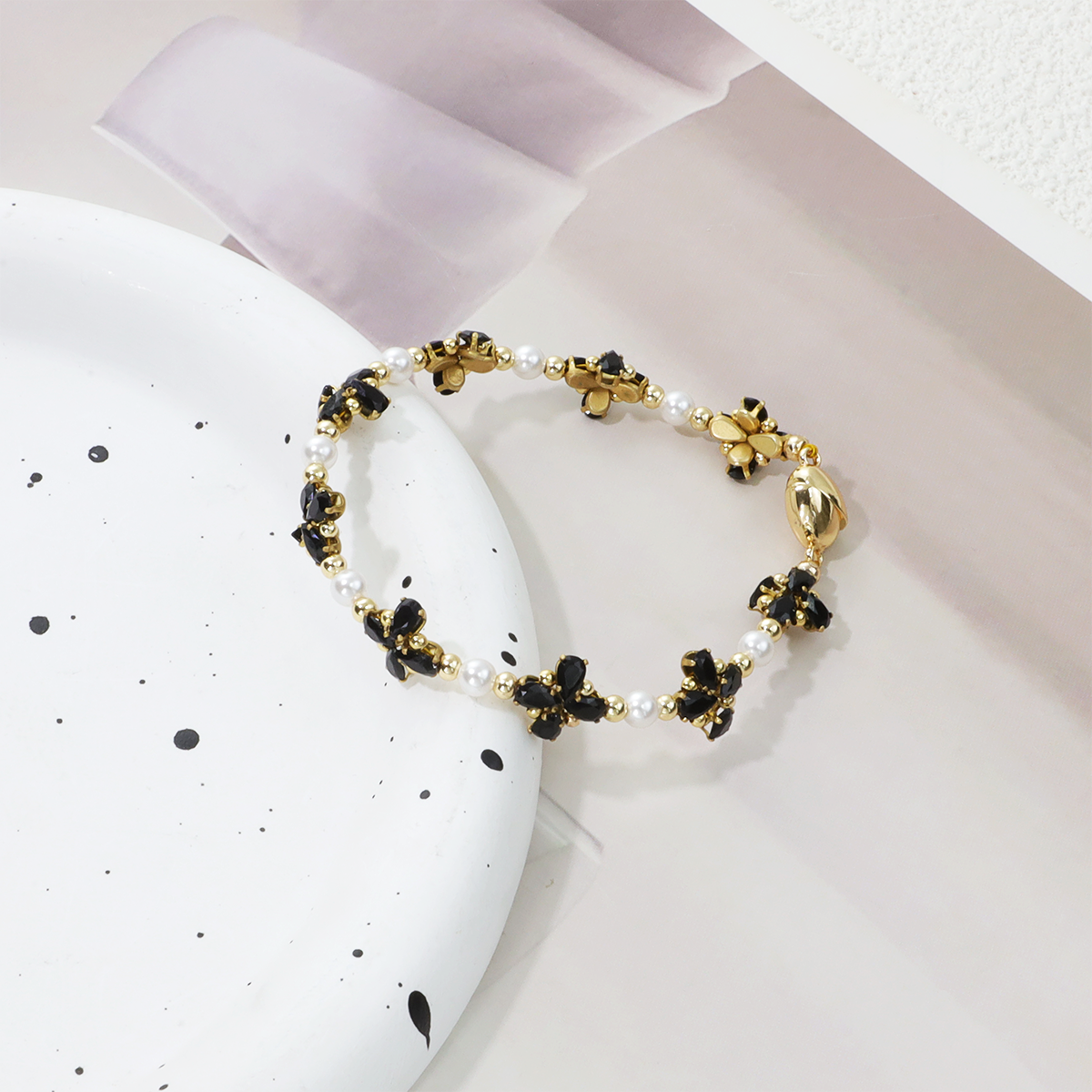 Kit-M23 Pearl and Black Zircon Handmade Bracelet DIY Kit