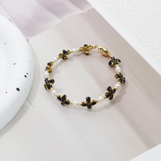 Pulsera de aguamarina y perla hecha a mano
