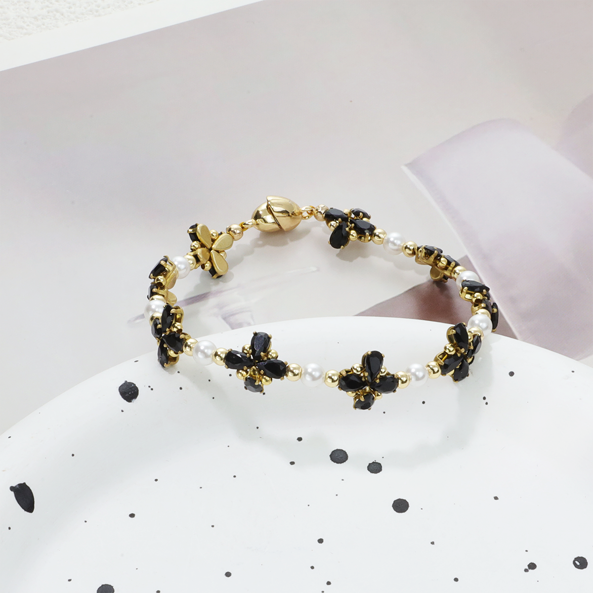 Kit-M23 Pearl and Black Zircon Handmade Bracelet DIY Kit