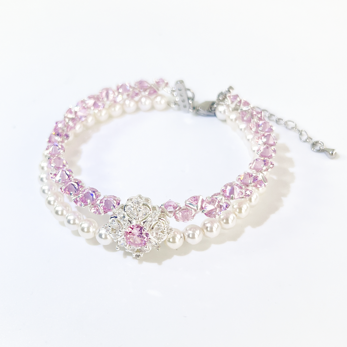 Kit-M26 Pearl and Pink Reverse Zircon Handmade Bracelet DIY Kit