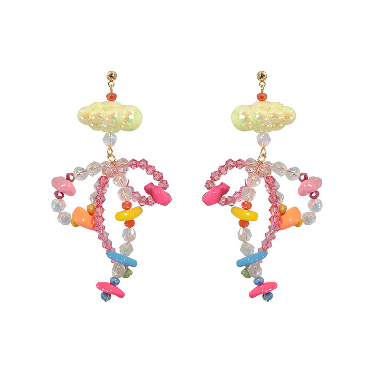 Rainbow Candy Cloud Beaded Earrings Handmade Silver Needle Earring Studs