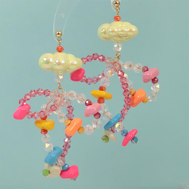 Rainbow Candy Cloud Beaded Earrings Handmade Silver Needle Earring Studs