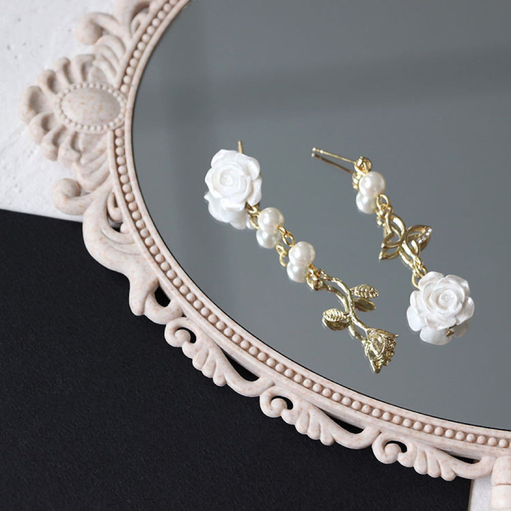 Rose Pearl Earrings Silver Needle Earring Studs