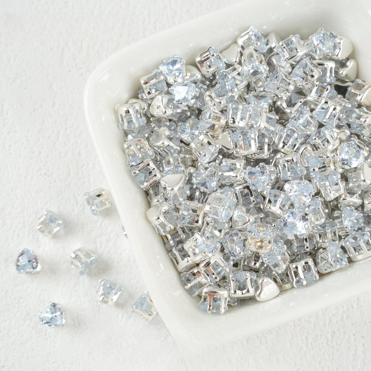 Heart-Shaped Zirconia Beads DIY Accessories Silver-Plated 6MM
