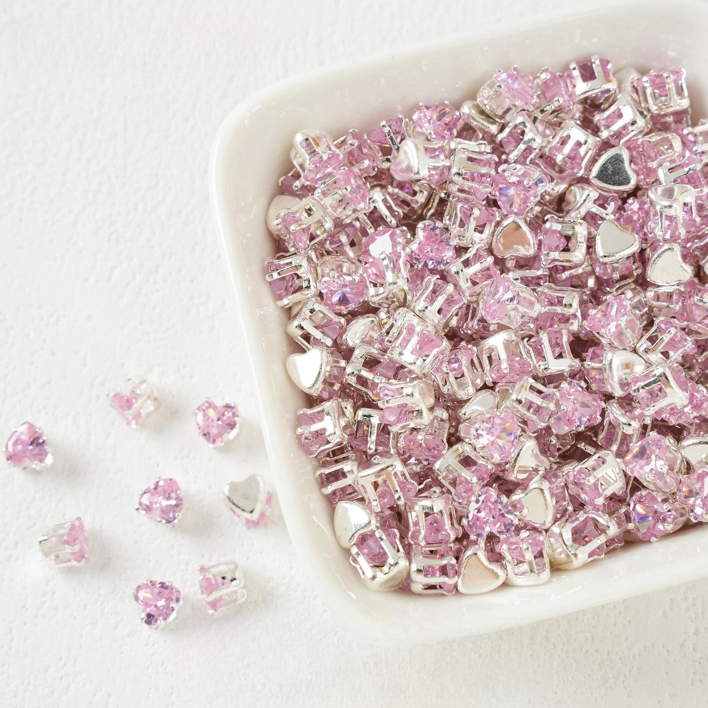 Heart-Shaped Zirconia Beads DIY Accessories Silver-Plated 6MM