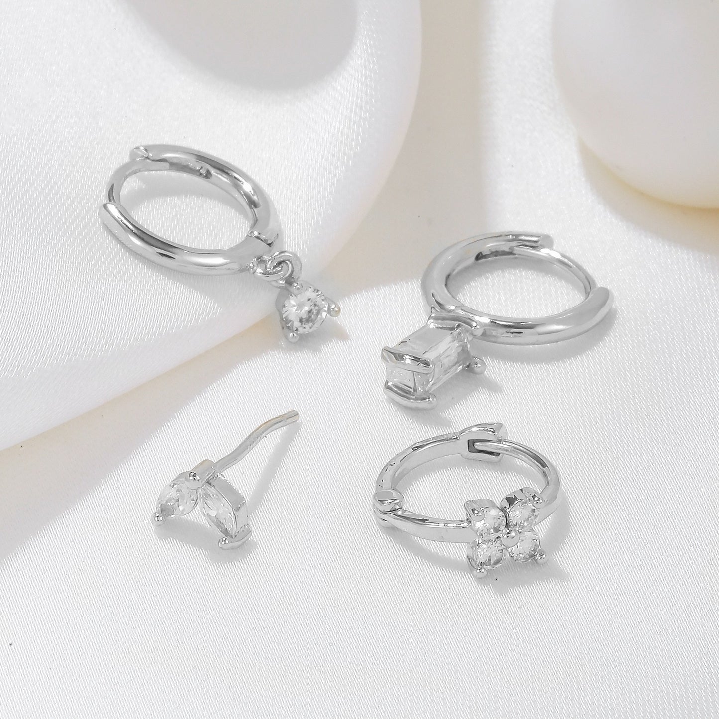 Pendientes de circonita para cartílago, piercings, 4 piezas