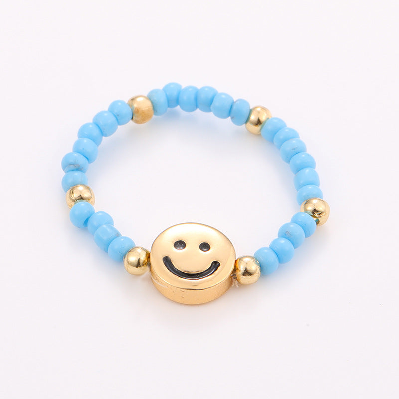 Anillos de cuentas hechos a mano para el verano: juego de 10 anillos de dopamina coloridos