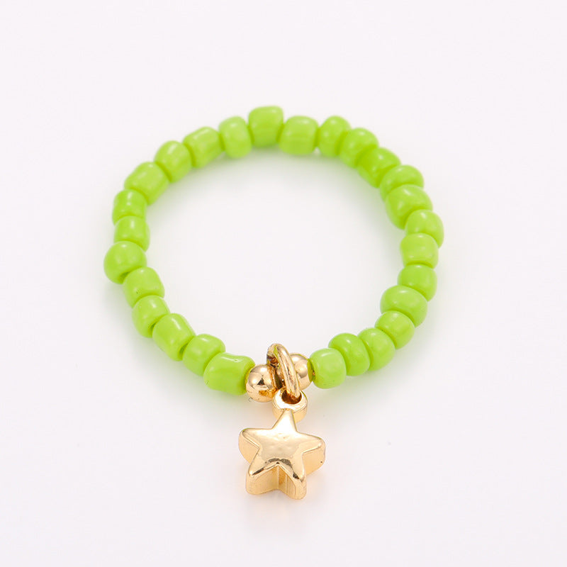 Anillos de cuentas hechos a mano para el verano: juego de 10 anillos de dopamina coloridos