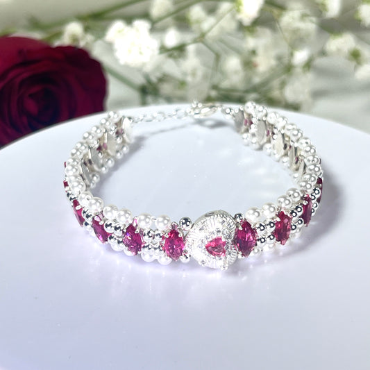 Pulsera de aguamarina y perla hecha a mano